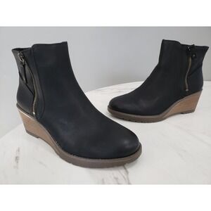 NEW NO BOX 8 WIDE - Dr.‎ Scholls Womens Chloe Wedge Ankle Boots Black Bootie